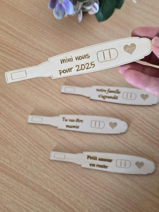 test de grossesse en bois, annonce grossesse personnalisé
