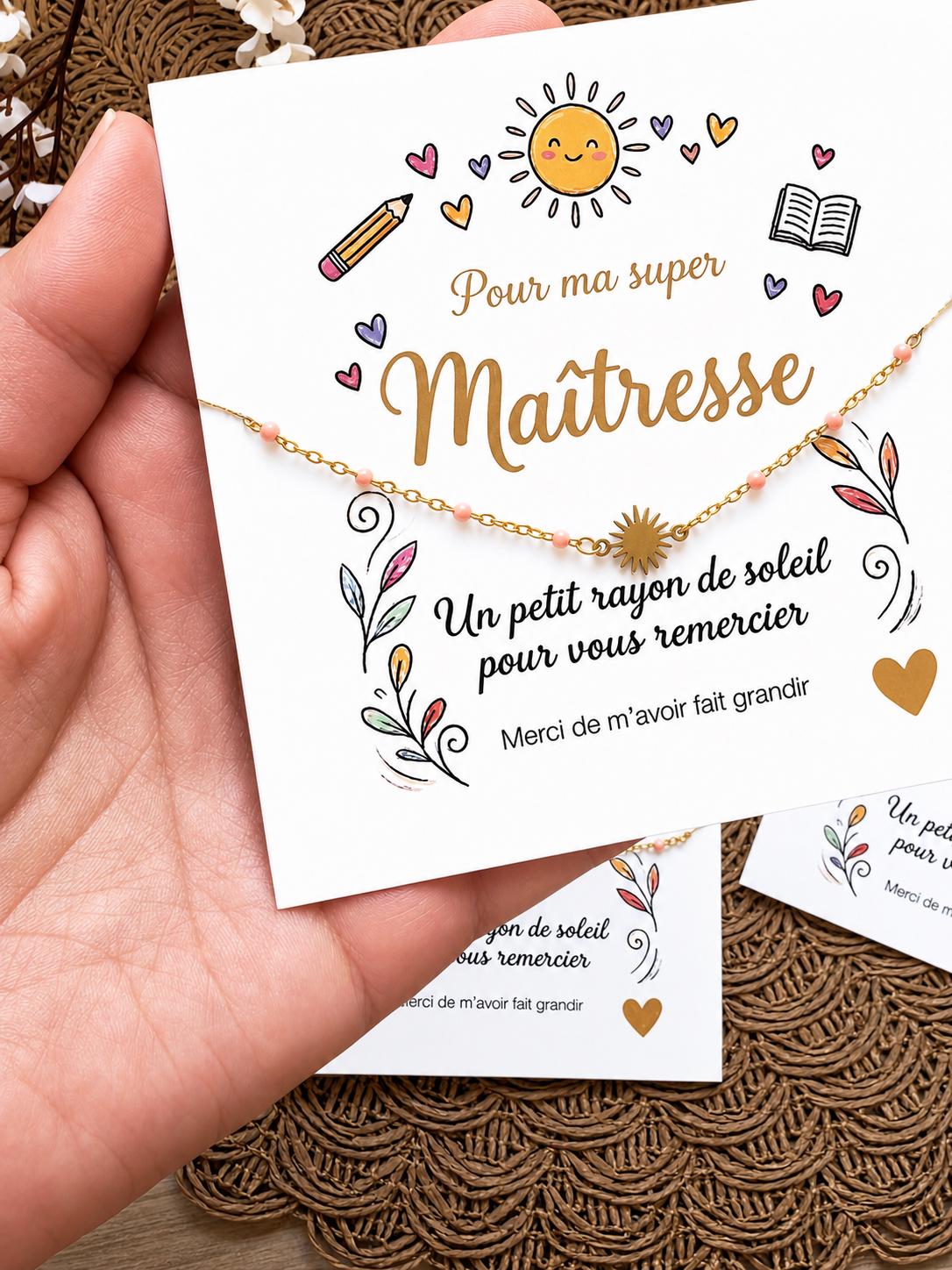 Cadeau Fin d'Année Scolaire Bracelet en acier inoxydable pour Maîtresse, Nounou, ATSEM ou Directrice Bracelet remerciement Livraison offerte