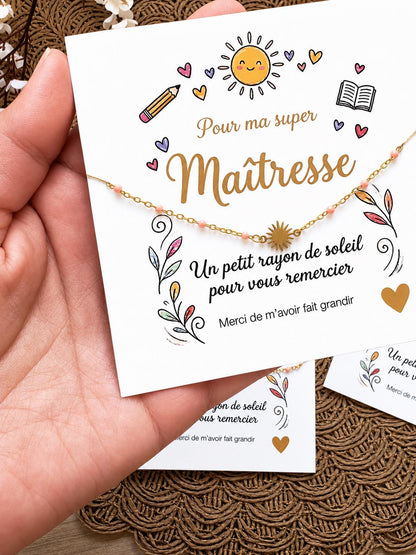 Cadeau Fin d'Année Scolaire Bracelet en acier inoxydable pour Maîtresse, Nounou, ATSEM ou Directrice Bracelet remerciement Livraison offerte
