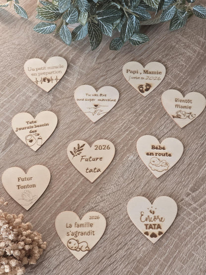 Magnet personnalisé forme cœur pour annonce de grossesse - Futur mamie et papi - Futur Marraine et Parrain - Futur bébé - Cadeau naissance