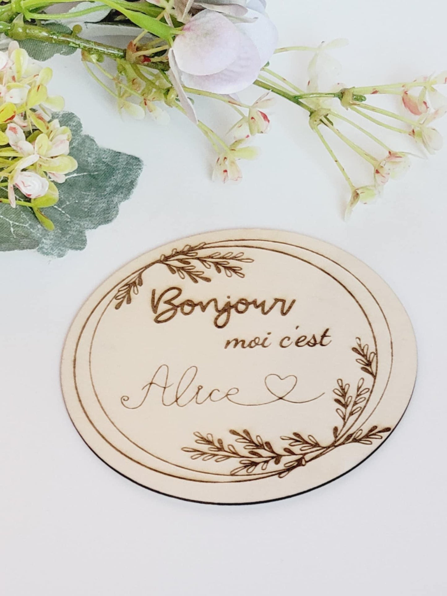 Carte bienvenue bébé naissance en bois Bonjour bébé