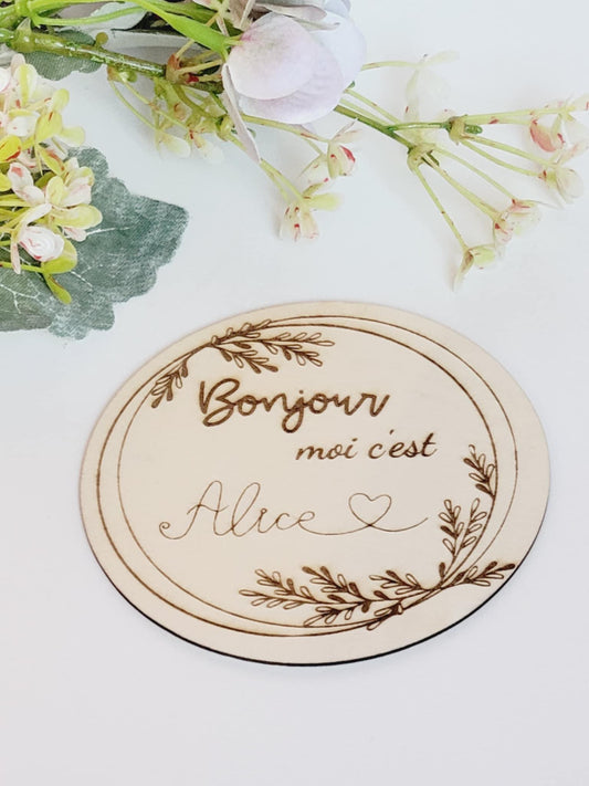 Carte bienvenue bébé naissance en bois Bonjour bébé