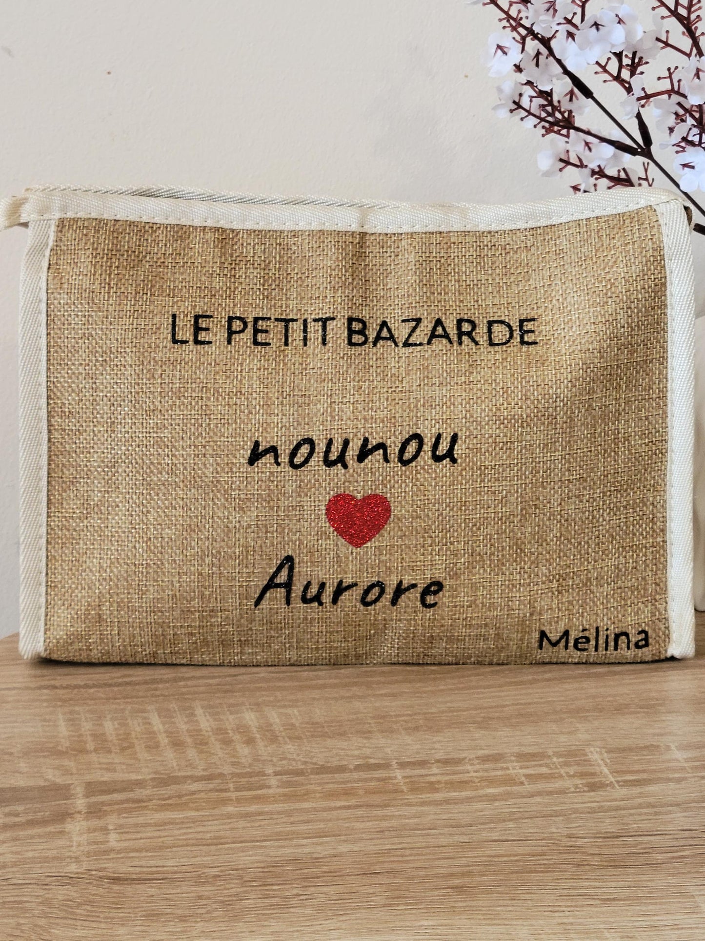 Sac cabas en jute et trousse personnalisées / cadeau maîtresse / cadeau maman / idée cadeau pour elle