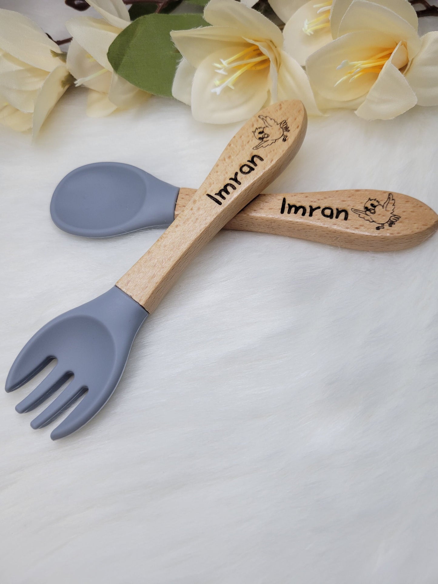 set couvets bébé personnalisées /Fourchette et cuillère en bois / idéal cadeau de naissance