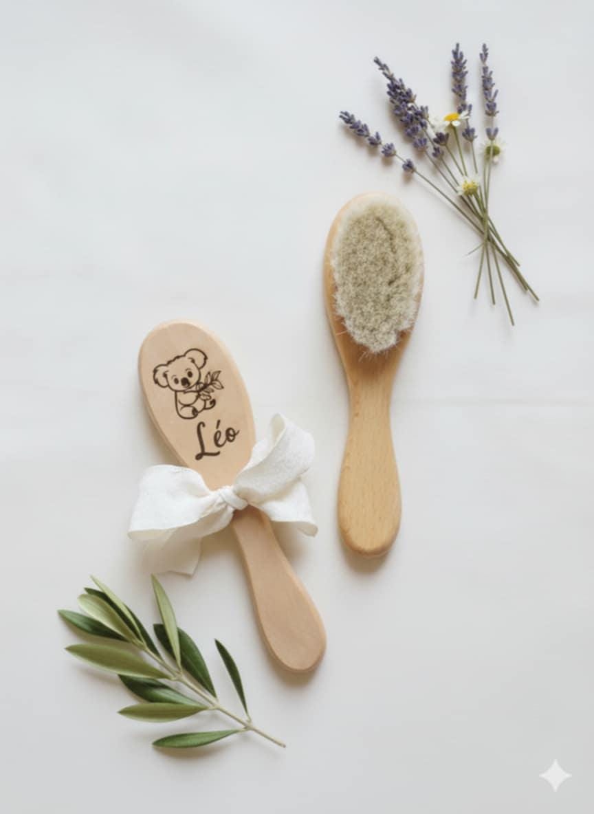 Brosse  personnalisé Brosse bébé poils de chèvre doux personnalisée | Cadeau naissance, baby shower , brosse cheveux naturelle prénom gravé