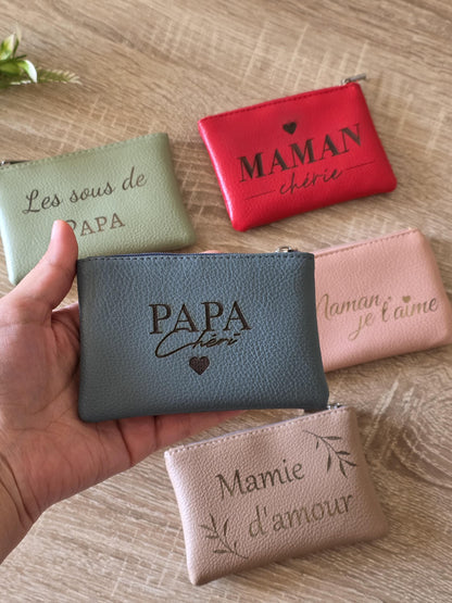 Porte-monnaie en cuir personnalisé pour maman, papa, mamie, papi – Idée cadeau pour toutes les occasions anniversaire, fête des mères pères