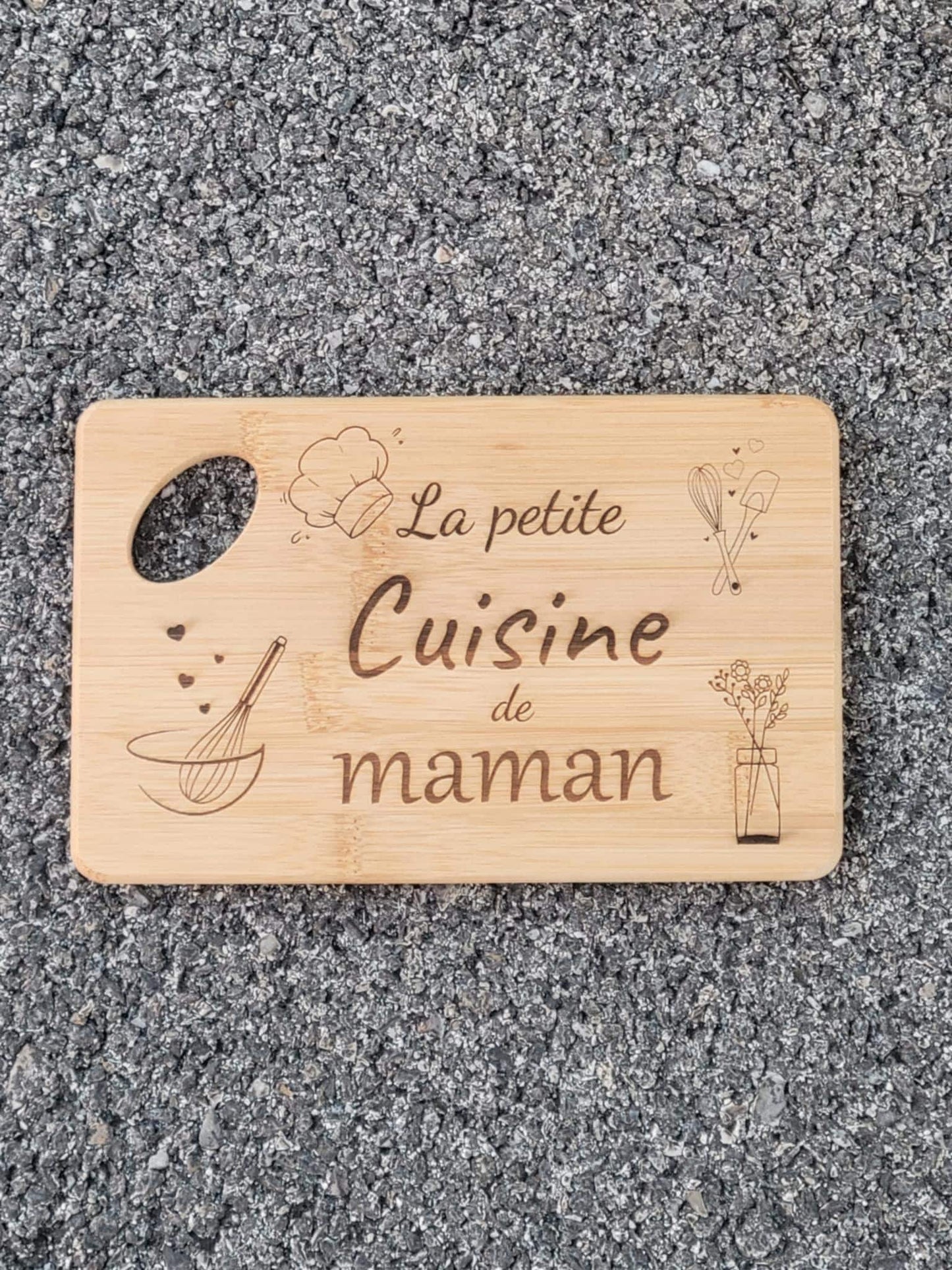 Planche à découper en bambou personnalisée, cadeau parrain, fête des pères, des mères, noël , nounou marraine